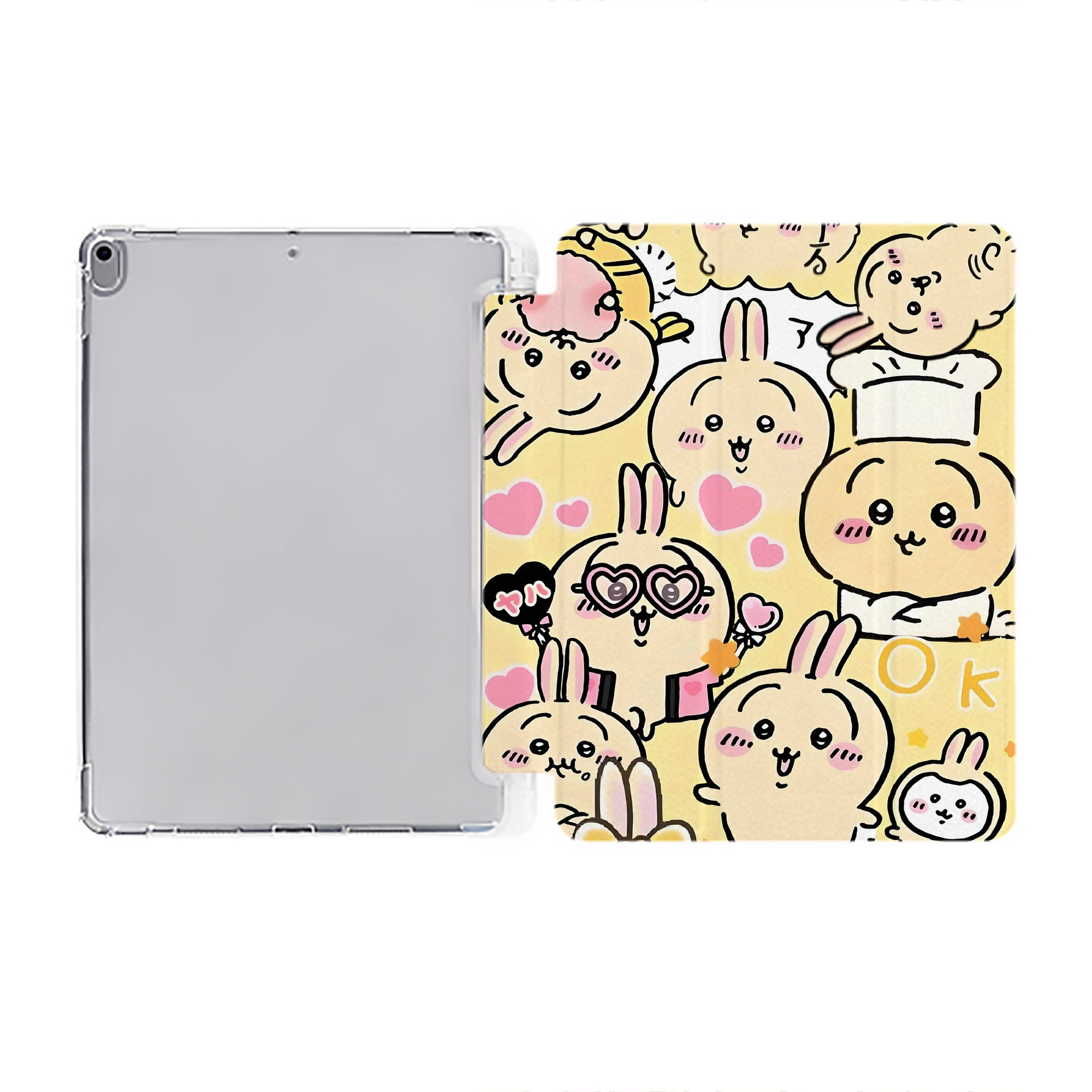 （画像用） ちいかわ Chii-kawa IPad ケース ペン収納付き 三つ折りスタンド PUレザー×シリコン 対応機種9.5/10.5/10.9インチ